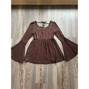 VTG Bell Sleeve Brown Tie Babydoll Top Sz M Y2K 90s Whimsy Fairy Witch Gothic